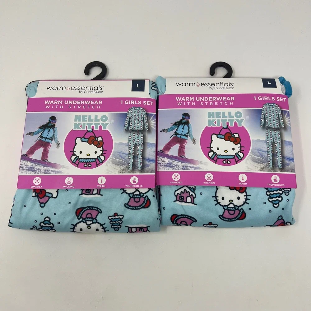 LOT of 2 Cuddl Duds Warm Essentials Thermal Girls L 10/12 Hello Kitty 2 pc Set